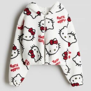 H&M Hooded Teddy Fleece Jacket - White/Hello Kitty